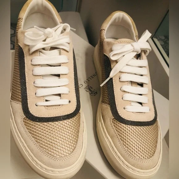 Brunello Cucinelli Beige and Silver/Black women’s Low-Top Sneakers - Picture 4 of 8